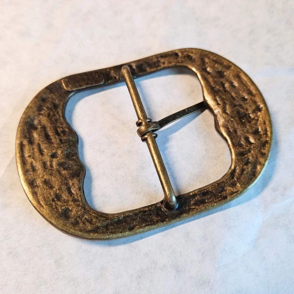 Vintage Handmade Hammered Solid Brass Rhinestone Belt Buckle Western Boho